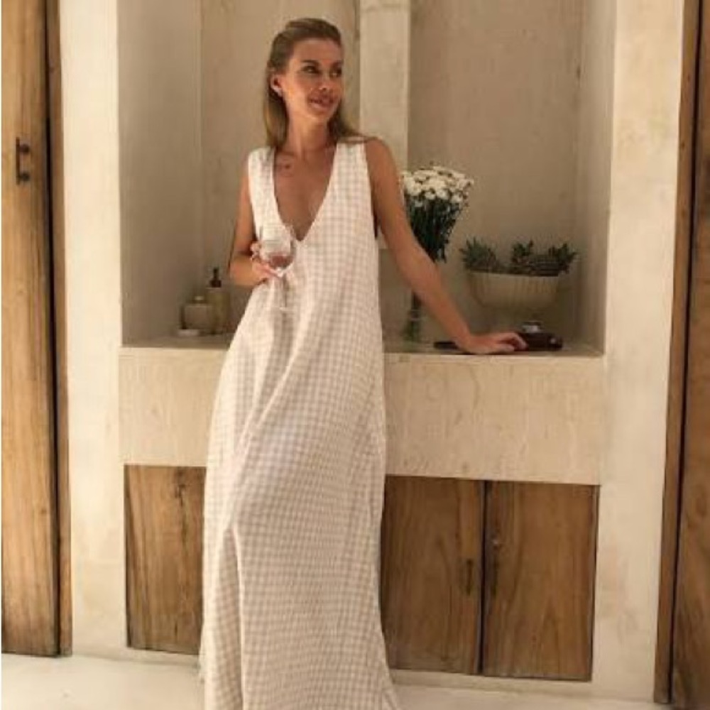 Puka Gili Dress in Beige Check